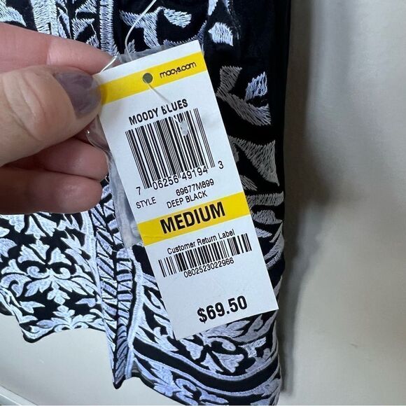 INC International NWT Black Embroidered Peplum Tank Blouse Medium Moody Blues - Picture 3 of 9